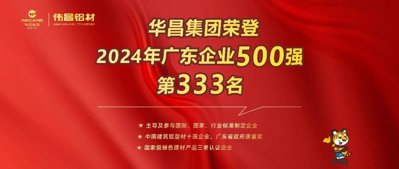荣耀喜报 | 德赢VWIN集团荣登2024广东企业500强第333名